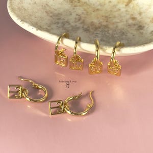 Star sign earrings, personalised earrings, zodiac earrings, gifts for her, Valentine’s Day gift, gold hoops, charm earrings with zodiac sign