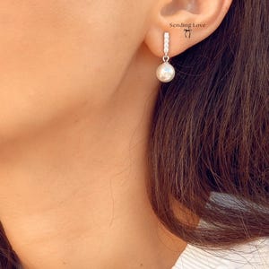 Bridesmaid pearl earrings, diamond pearl earrings 925 silver with pearl drop and crystal stones,  pearl earrings, wedding earrings gift