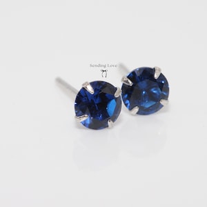 Sapphire CZ Stud Earrings: 925 Silver, September Birthstone