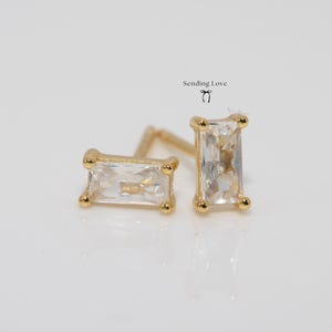 Diamond stud earrings, rectangle stud earrings, dainty earrings, green stud earrings, earrings gift, silver & gold diamond studs, earrings