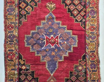 Alfombra antigua de lana tejida a mano de Anatolia, c. 1920-1930, pieza de coleccionista, alfombra turca.