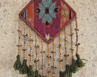 Anatolian Protective Wall Ornament, Handmade Wool Kilim Wall Hanging, Oriental Rug Textile Art, Rustic Boho Home Decor, Gift for Rug Lovers