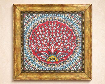 Handmade Glow in the Dark Ceramic Tile, Tile with Traditional Kütahya & İznik Patterns, Decorative Wall Hanging Art, Ceramic Wall Decor