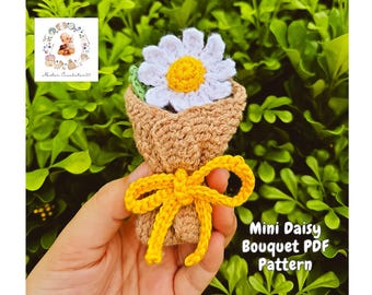 Patrón de mini ramo de margaritas a crochet, patrón de crochet sin costuras, ramo de margaritas para llavero, patrón de margaritas a crochet, regalo de crochet