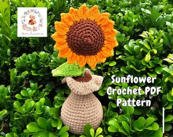 Sonnenblume mit Vase Häkelmuster, Sonnenblume häkeln, Häkelblumen, Sonnenblumenstrauß häkeln, Häkelmuster, Sonnenblumen häkeln