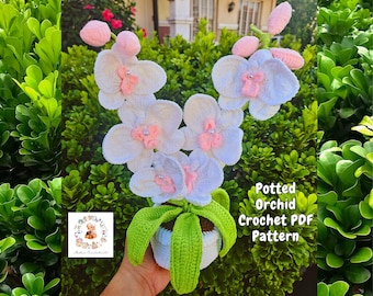 Orchid Crochet Pattern, Flower Crochet Patterns, Crochet Home Decor, Flower Basket Crochet Pattern, Potted Orchid Crochet, Flower crochet