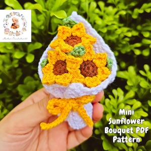 Crochet Mini Sunflower Bouquet Crochet Pattern, No-sew Crochet Pattern, Keychain Bouquet Crochet, Sunflower Crochet Pattern, Crochet Gift