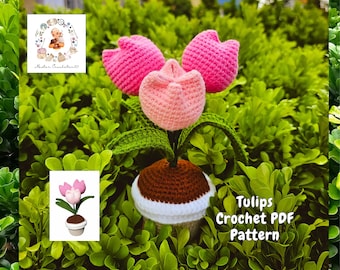 Tulip Crochet Pattern, Flower DIY Crochet Pattern, Potted Tulips Crochet, Beginner-Friendly Crochet Flowers Tutorial, Flower Crochet Pattern