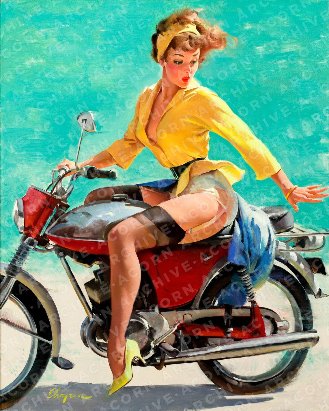 Pin Up Motorcycle Girl Hi Res 300 Dpi 8 X 10 Inches In Etsy 