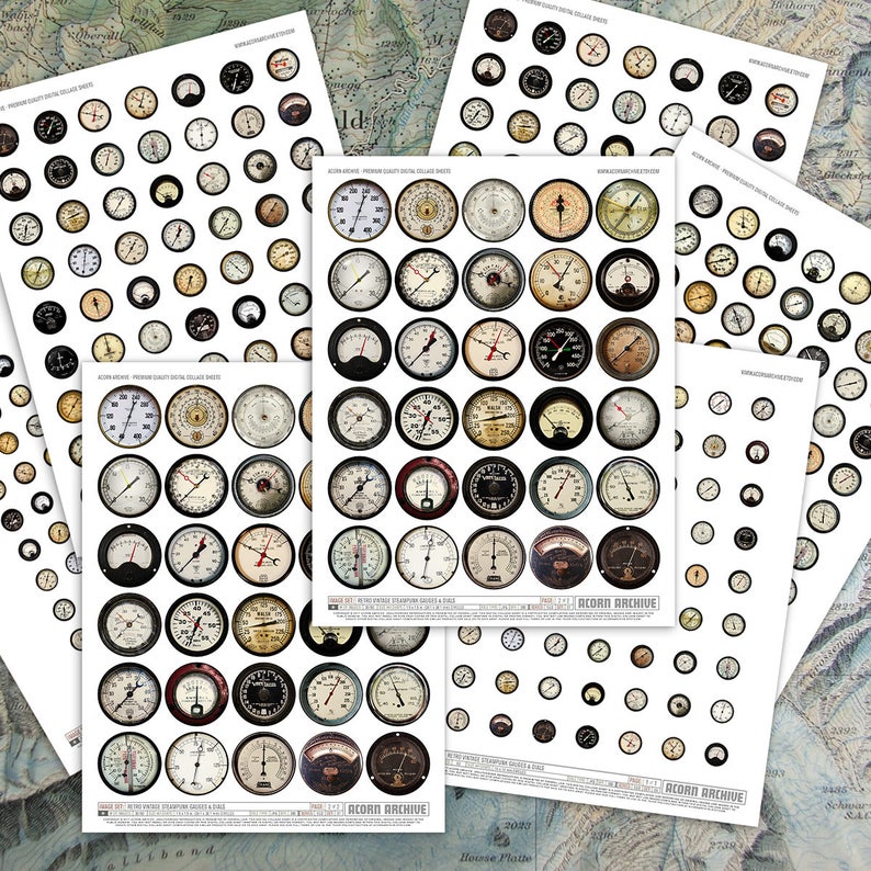 375 Images - Vintage Industrial Steampunk Gauges 1.5in, 1in, 20mm, 15mm ...