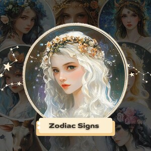 Zodiac Signs PNG Clipart Set – Astrology & Horoscope Art, Vintage Goddess Designs for DIY Crafts, Oil Painting Zodiac Art