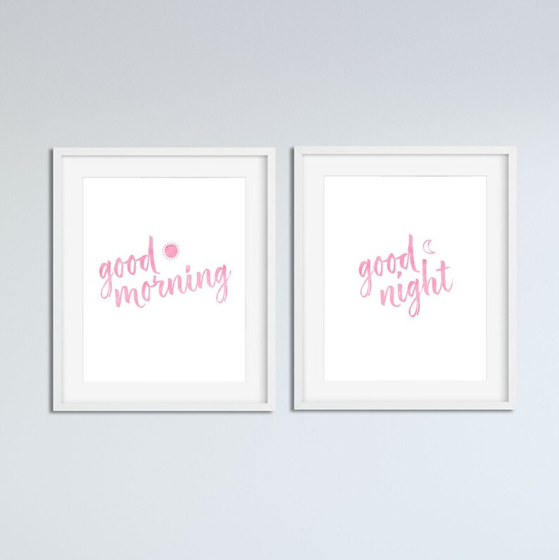 Pink Good Morning And Good Night Printable Art Baby Girl Etsy
