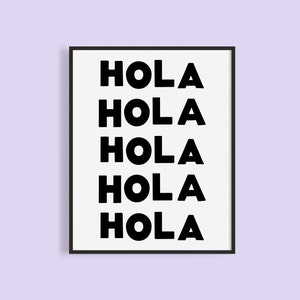 Printable Hola Sign | Black and White Hola Printable Sign | Bold Font Hola Sign | Hola Instant Download | Spanish Greeting Printable | Funky