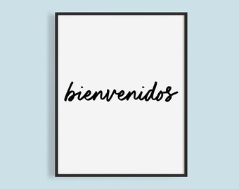 Spanish Bienvenidos Printable Sign: Cursive Typography (Instant Download)
