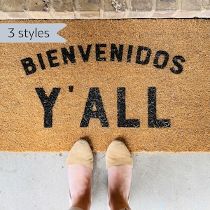 Bienvenidos Y&#39;all Doormat | Texas Welcome Mat | Spanish | Housewarming Gift | Bilingual Door Mat | Southern Coir Doormat | Friends
