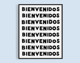Bienvenidos Printable Sign (Instant Download) | Spanish Welcome Sign | Fun Spanish Printable Art | Black and White Spanish Printable