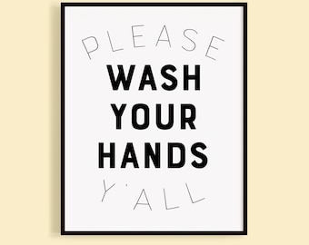 Texas-Themed Bathroom Printable Hand Washing Sign for Southern Bathroom Reminder Please Wash Your Hands Y'all Wall Art for Office Bathroom