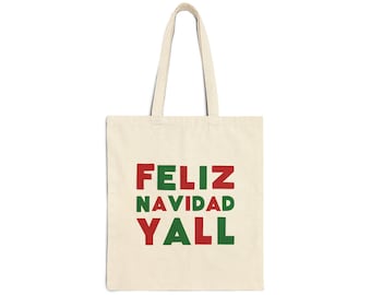 Feliz Navidad Y'all Tote Bag | Christmas Holiday Canvas Shopper