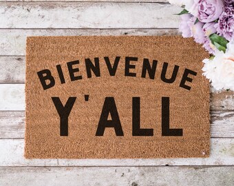 Louisiana Front Porch Decor Under 100 Bienvenue Y'all Doormat Southern Housewarming Gift Cajun Welcome Mat