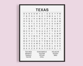 Texas Forgot Your Phone Printable (Instant Download) | Texas Food Word Search Printable | Tex-Mex BBQ Art | Puzzle Printable Art