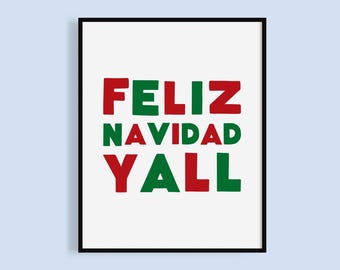 Feliz Navidad Y'all Printable: Texas, Spanish Christmas Wall Decor (Digital Download)