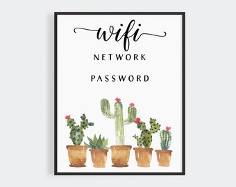 Cactus Wifi Password Sign: Guest Room Decor (Printable PDF)