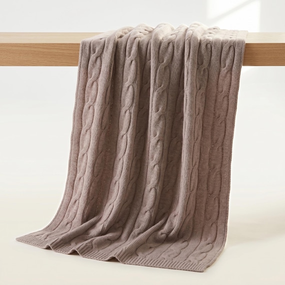 100% Pure Cashmere Bed Throw | Undyed Himalayan Cable Knit | Hand-Knit Heirloom Throw | Luxury Wedding Gift | NPIA Certified Nepal