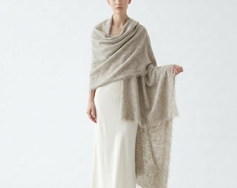NPIA Certified 100% Pure Cashmere Shawl - Undyed Felted Cashmere Wrap - 2 Ply 16 Micron 8 Gauge - 28x84 Oversized Lightweight Travel Scarf