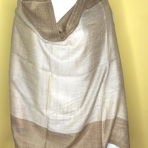 NPIA Certified 100% Pure Cashmere Pashmina Shawl From NEPAL | Handwoven Annapurna Mushroom Herringbone Wrap | Chyangra Goat | Ethical Luxury