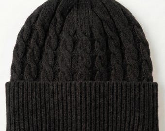 100 % reine Kaschmirmütze für Herren | Zweilagig, 16 Mikron, handgestrickt mit Zopfmuster und Bündchen | Federleichte, lässige Wintermütze | NPIA-zertifiziert (Nepal)