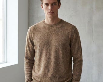 NPIA Certified | Lumusae Original 100% Undyed Cashmere Crewneck | 2-Ply 16 Micron 12-Gauge | 200g Lightweight Sweater | Handmade in Nepal
