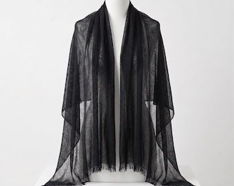 100% Pure Cashmere Pashmina Shawl | Himalayan Handwoven Wrap | Ebony Black Scarf | Evening & Wedding Gift | NPIA Certified Nepal