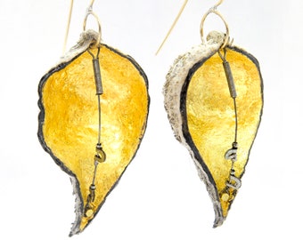 Smaller Real Gold Inlaid Milkweed Pod Earrings Lightweight Large Statement Jewelry Bright Glamour Natural Nature