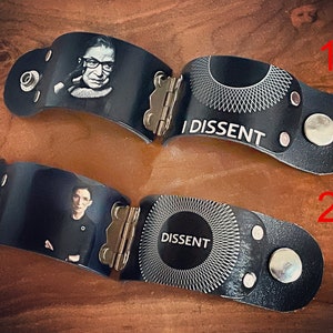 RBG Cuff I Dissent Black Leather Womens Rights Bracelet Ruth Bader Ginsburg Political Equality image 1