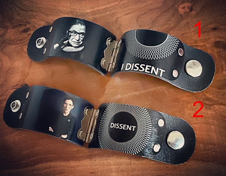 RBG Cuff I Dissent Black Leather Womens Rights Bracelet Ruth Bader Ginsburg Political Equality image 1