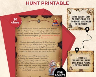 Difficult Birthday Scavenger Hunt Printable for Adults | Birthday Games | Birthday Treasure Hunt | 30 Clues