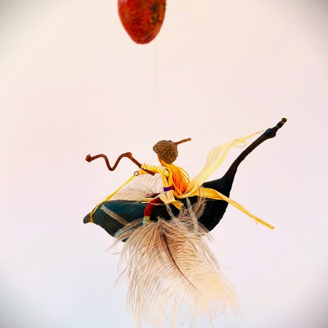 Riding a Bird Mobile – Powerful Woman Sculpture – Handmade Boho Decor ...