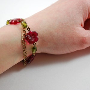 Cranberry and olive flower bracelet image 5