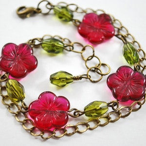 Cranberry and olive flower bracelet image 3