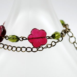 Cranberry and olive flower bracelet image 4