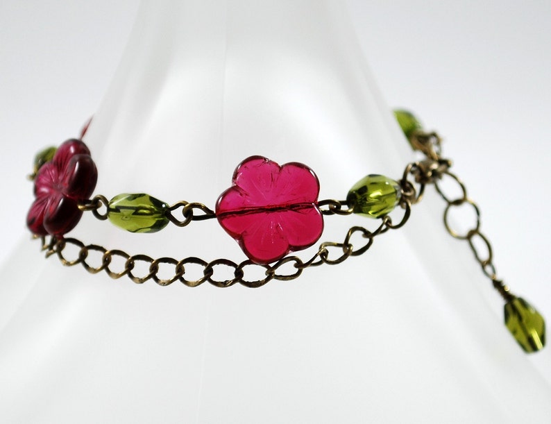 Cranberry and olive flower bracelet image 4