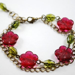 Cranberry and olive flower bracelet image 2