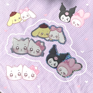 Adesivi Sanrio per coppie con glitter luccicanti Kuromi My Melody Hello Kitty Dear Daniel Pompompurin Macaroon