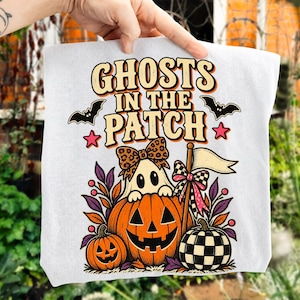Ghosts In The Patch Png, Pumpkin Patch Ghost Sublimation, Leopard Bow Jack O Lantern Shirt Png, Retro Fall Clipart
