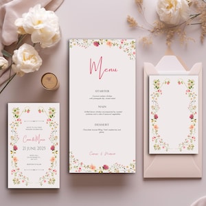 Gepresste Blumen-Hochzeits-Einladungs-Reihe | Wildblumen Hochzeit lädt ein | Blumenhochzeit einladen | Rustikales Boho Leinwand Design | Sofort Download