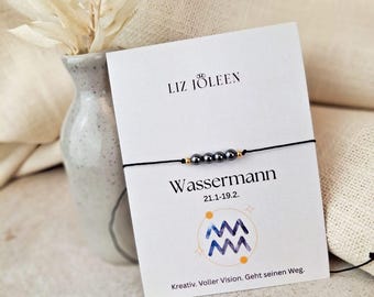 Armband met het sterrenbeeld Waterman, handgeknoopt, 4 mm kralenarmband, geluksbrenger, hematiet edelsteen, liefdevol cadeau voor een geliefde