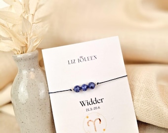 Armband met sterrenbeeld Ram, handgeknoopt, 6 mm kralenarmband, geluksbrenger, sodaliet edelsteen, liefdevol cadeau voor uw dierbaren
