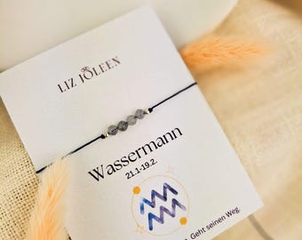 Armband met sterrenbeeld Waterman, handgeknoopt, 4 mm kralen, geluksbrenger, labradoriet edelsteen, liefdevol cadeau voor een geliefde