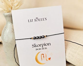 Armband met sterrenbeeld Schorpioen, handgeknoopt, 4 mm kralenarmband, geluksbrenger, hematiet edelsteen, liefdevol cadeau voor uw dierbaren