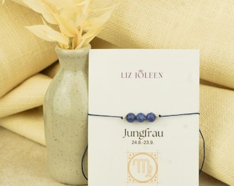 Virgo Zodiac Sign Bracelet, Hand-knotted, 6mm Beaded Bracelet, Lucky Charm, Sodalite Gemstone, Loving Gift for a Loved One